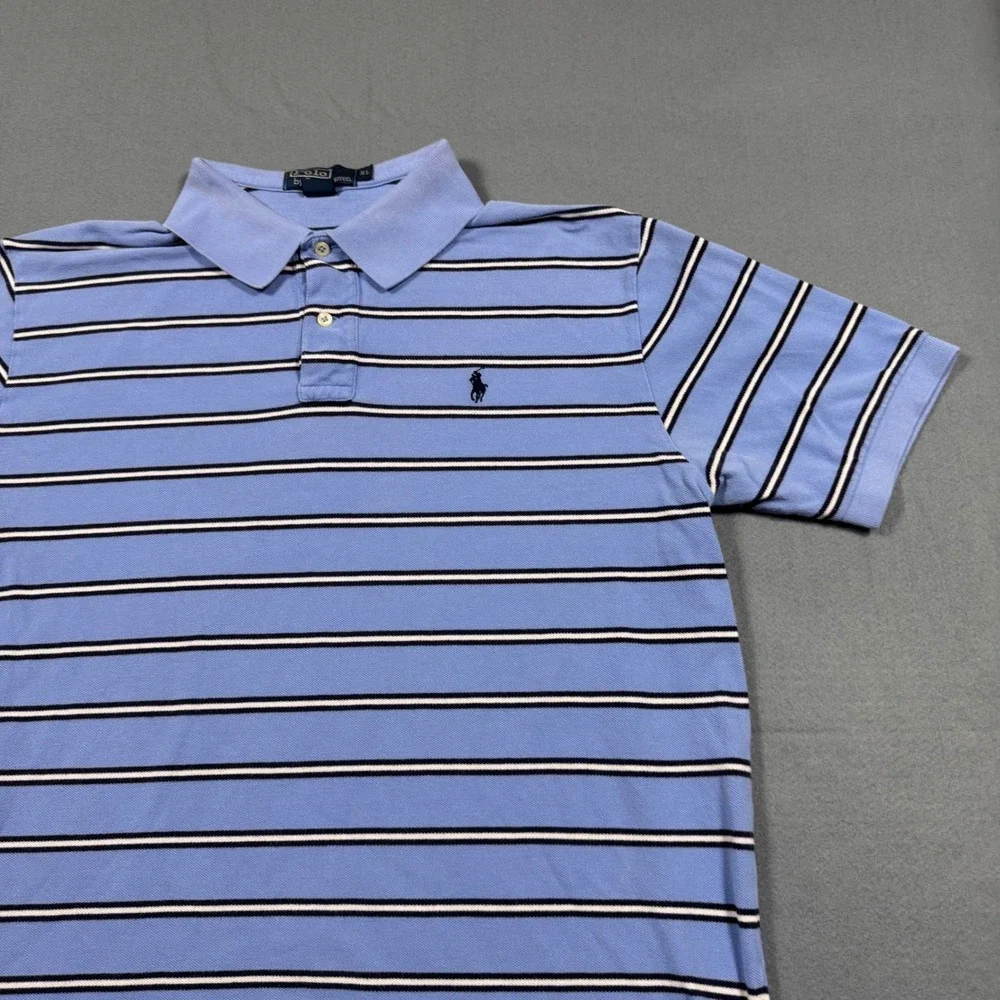 Polo Ralph Lauren Mens XL Blue Striped Short Sleeve Cotton Pique Polo Shirt